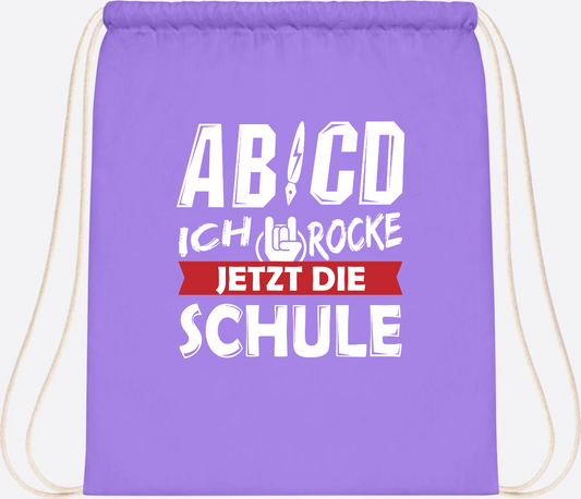 Turnbeutel Einschulung mit Name – ABCD Ich rocke die Schule - Lavender/White