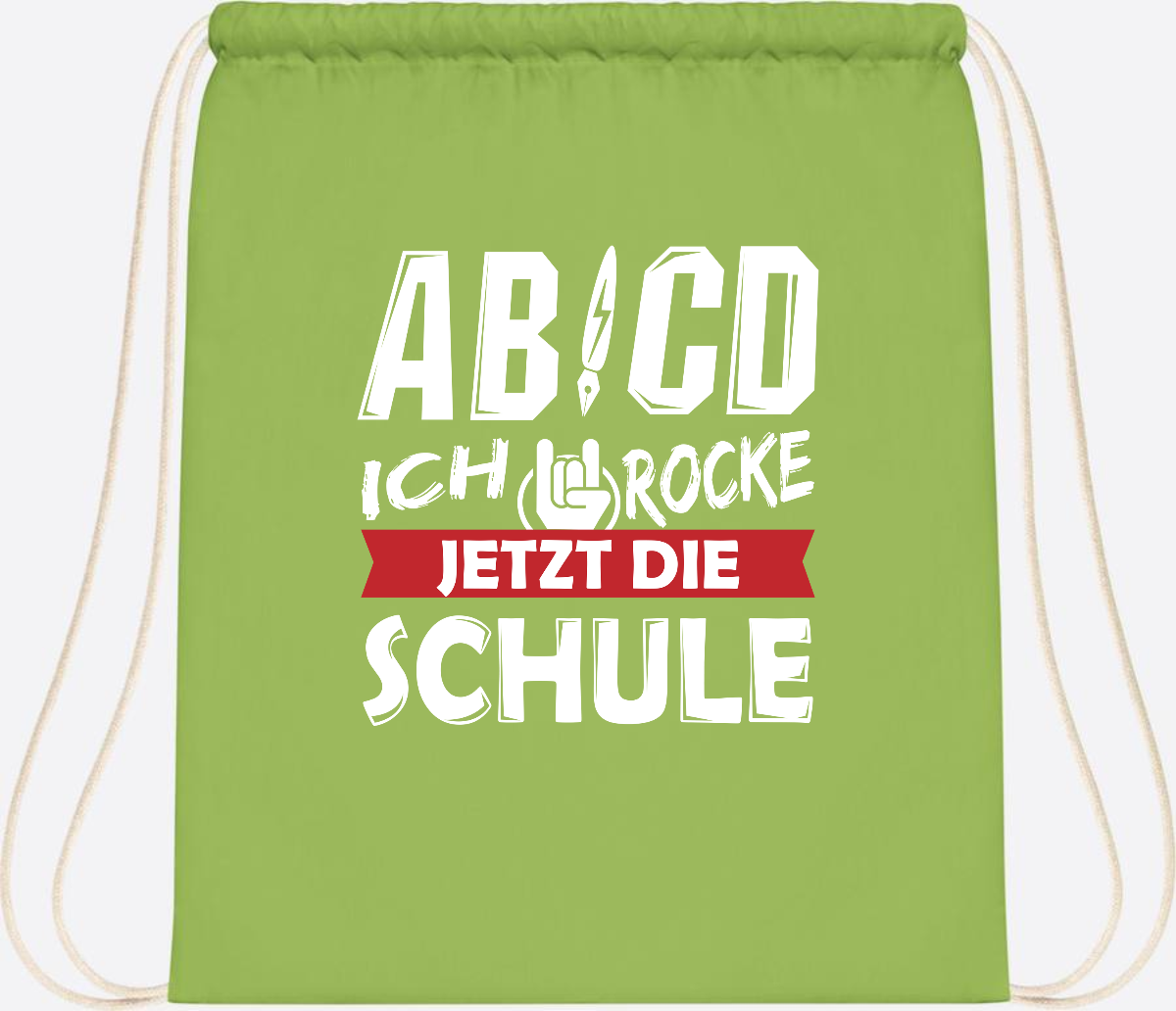 Turnbeutel Einschulung mit Name – ABCD Ich rocke die Schule - Lime Green