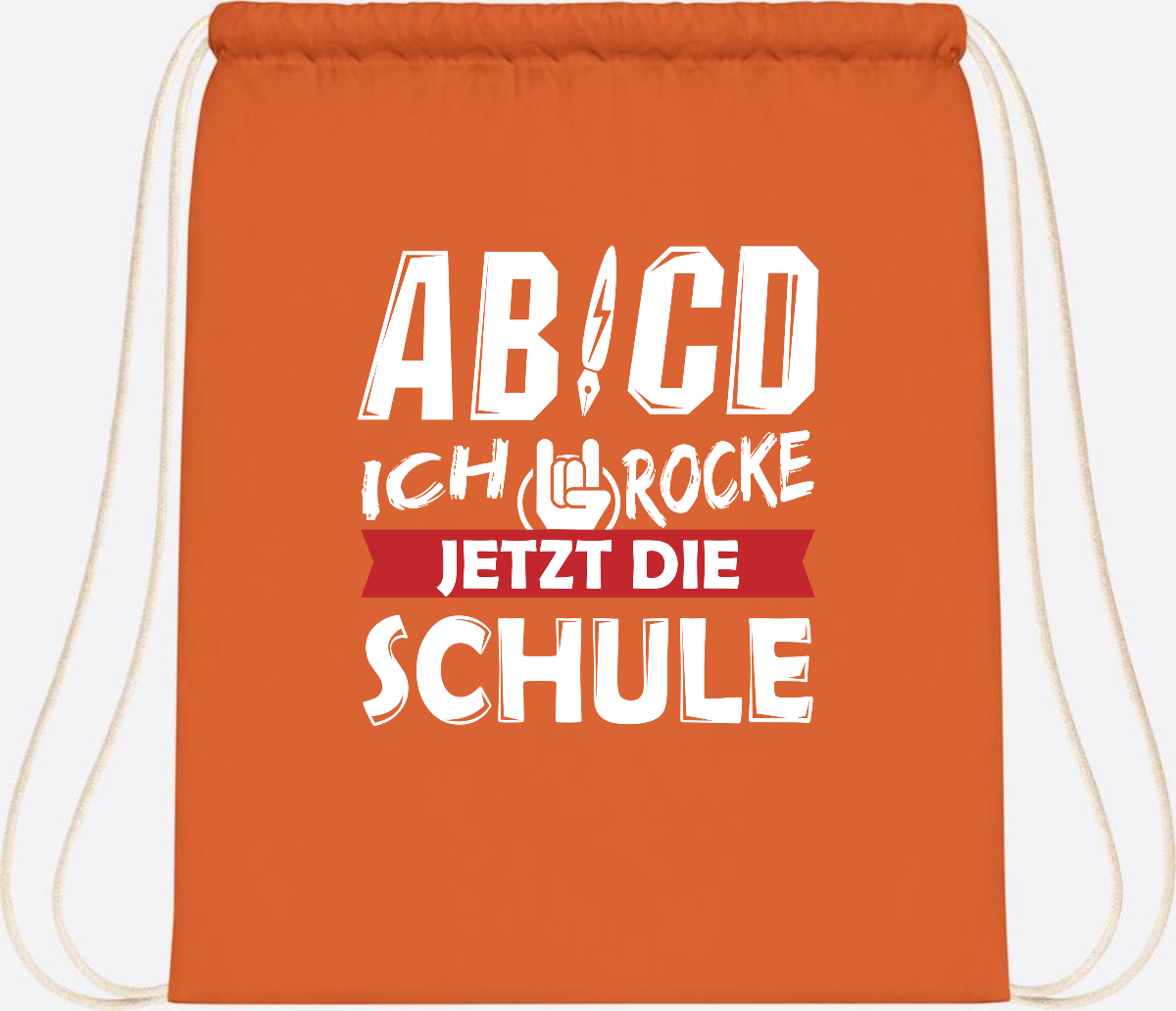 Turnbeutel Einschulung mit Name – ABCD Ich rocke die Schule - Orange