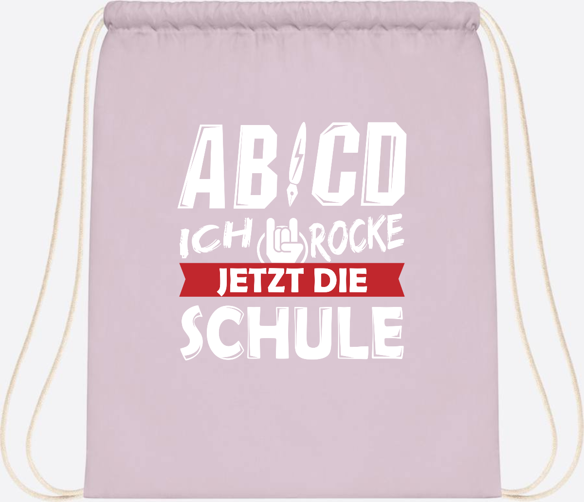 Turnbeutel Einschulung mit Name – ABCD Ich rocke die Schule - Pastel Pink/White