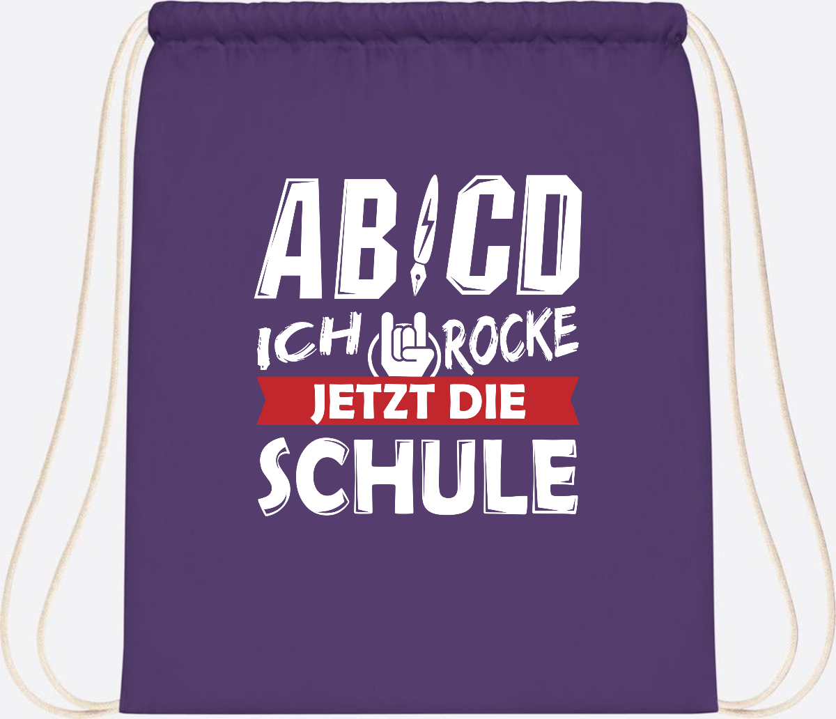 Turnbeutel Einschulung mit Name – ABCD Ich rocke die Schule - Purple