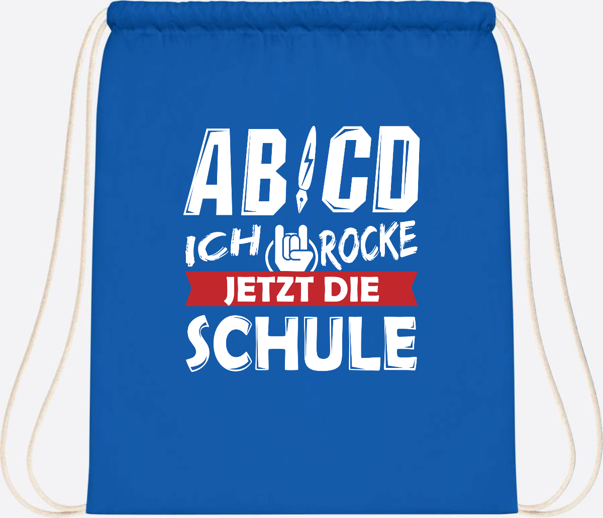 Turnbeutel Einschulung mit Name – ABCD Ich rocke die Schule - Sapphire Blue