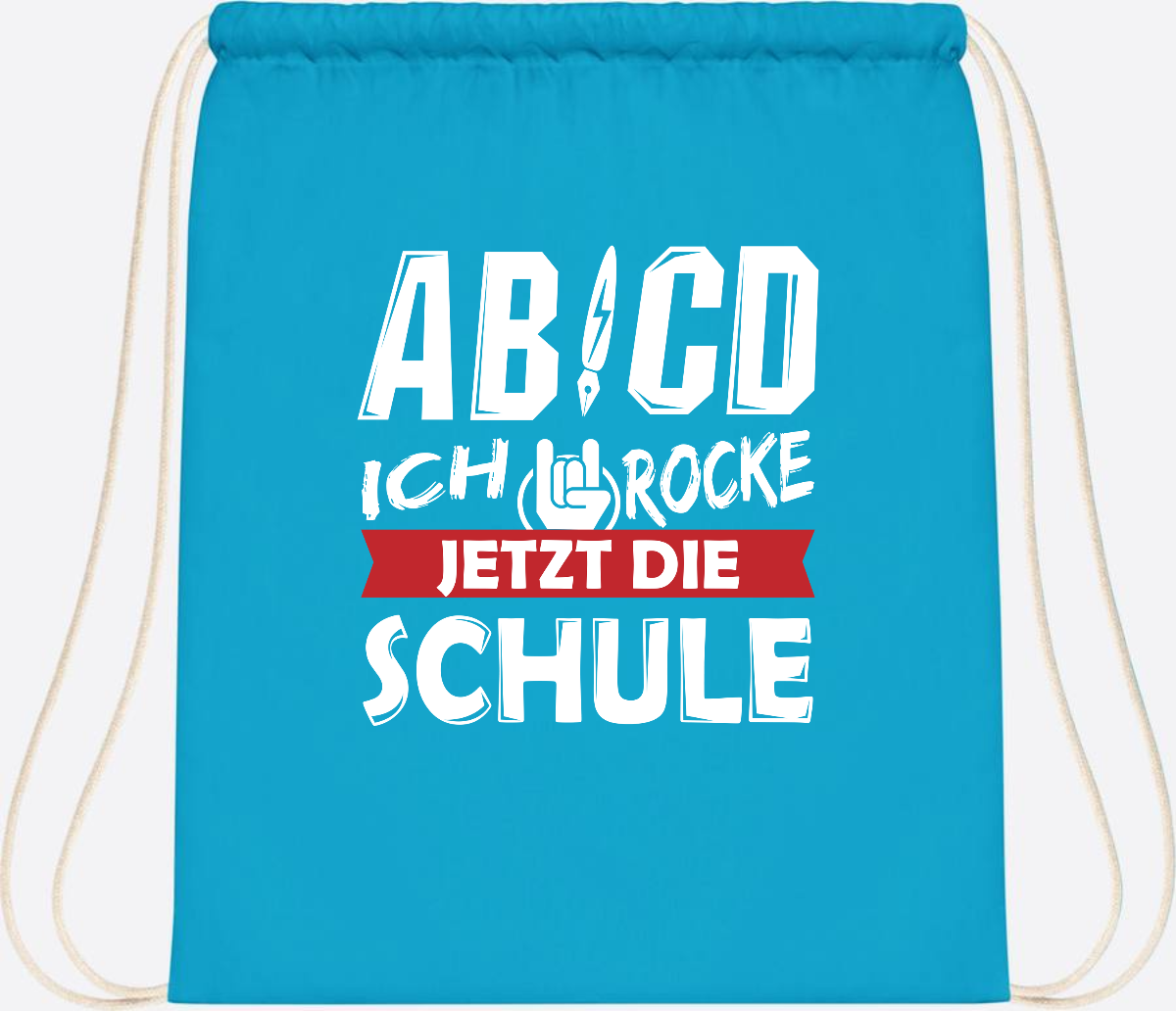Turnbeutel Einschulung mit Name – ABCD Ich rocke die Schule - Surf Blue