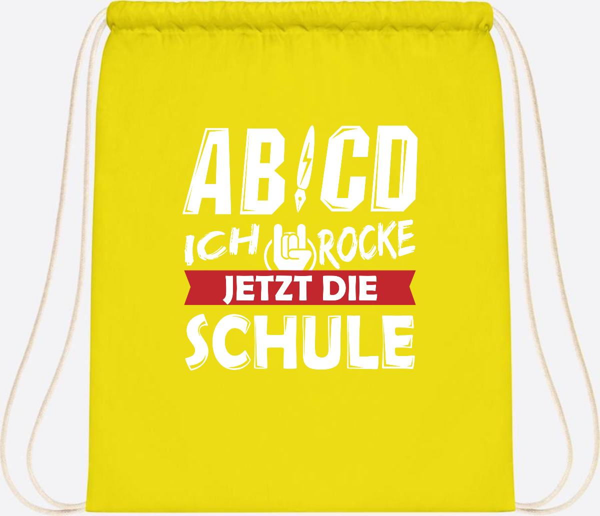 Turnbeutel Einschulung mit Name – ABCD Ich rocke die Schule - Yellow