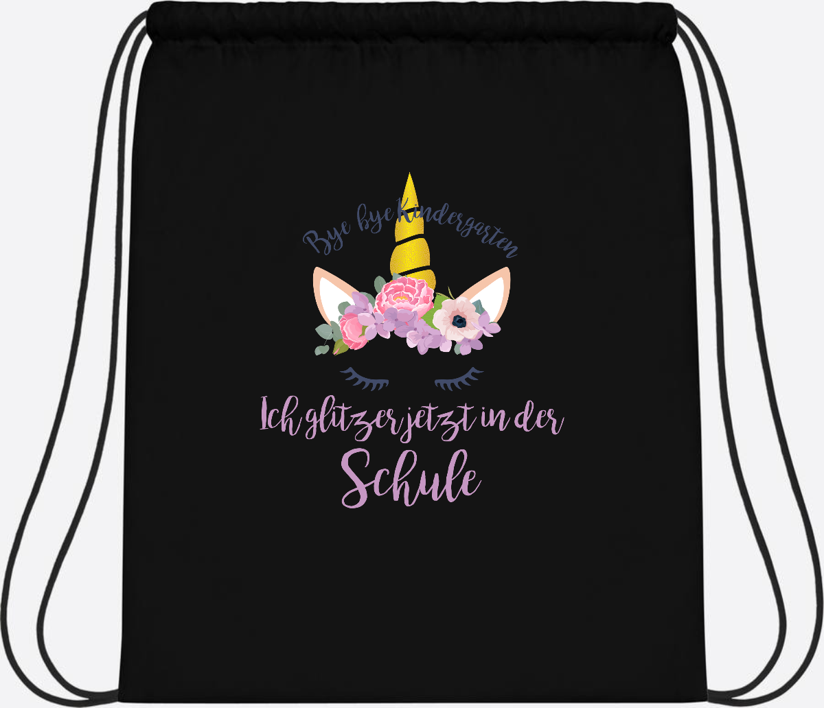 Turnbeutel Einschulung mit Name: Ich glitzer jetzt in der Schule - Black/Black