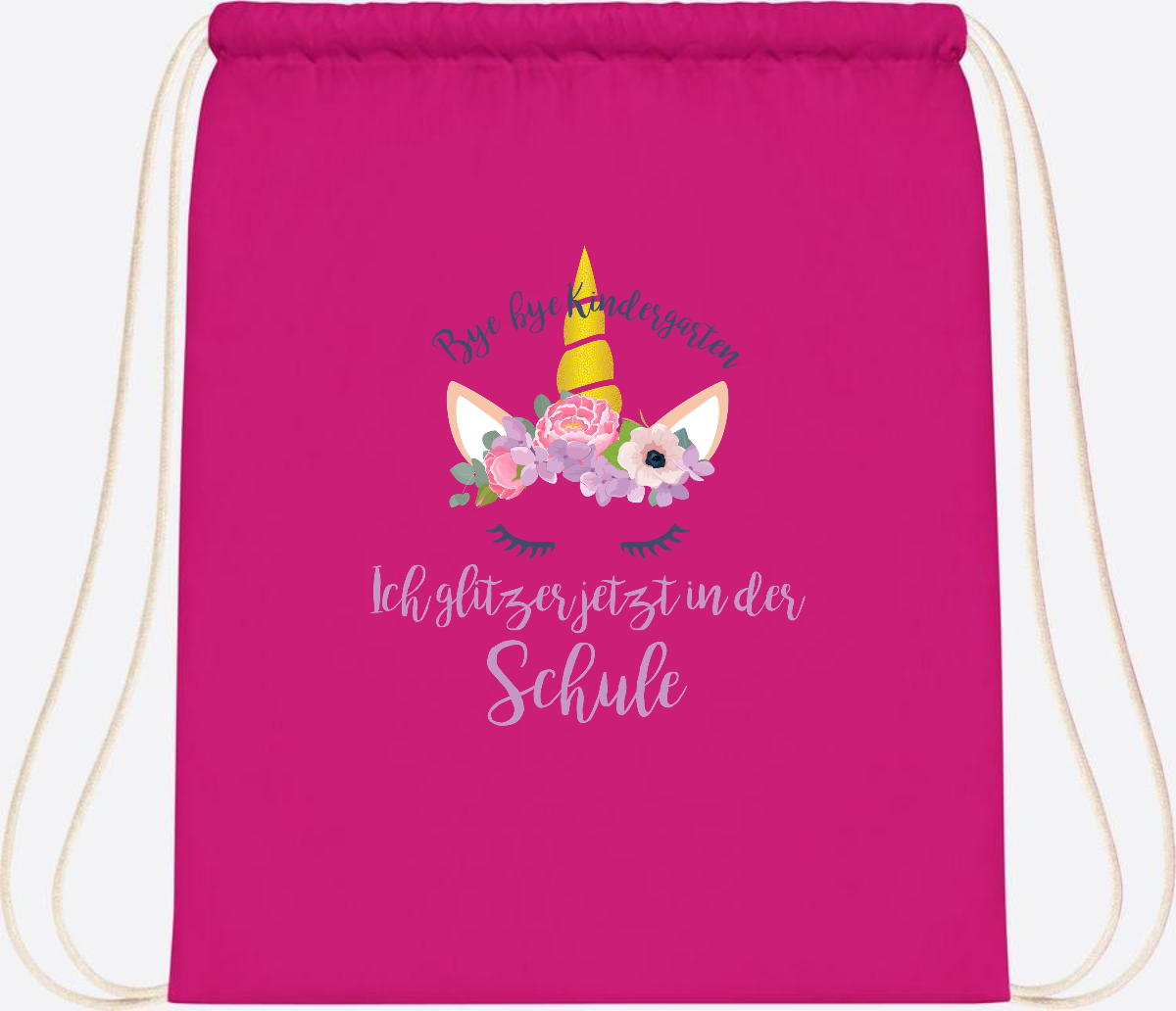 Turnbeutel Einschulung mit Name: Ich glitzer jetzt in der Schule - Fuchsia
