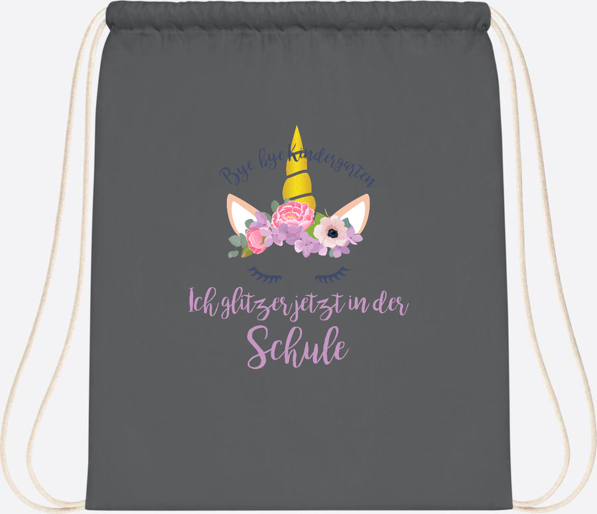 Turnbeutel Einschulung mit Name: Ich glitzer jetzt in der Schule - Graphite Grey