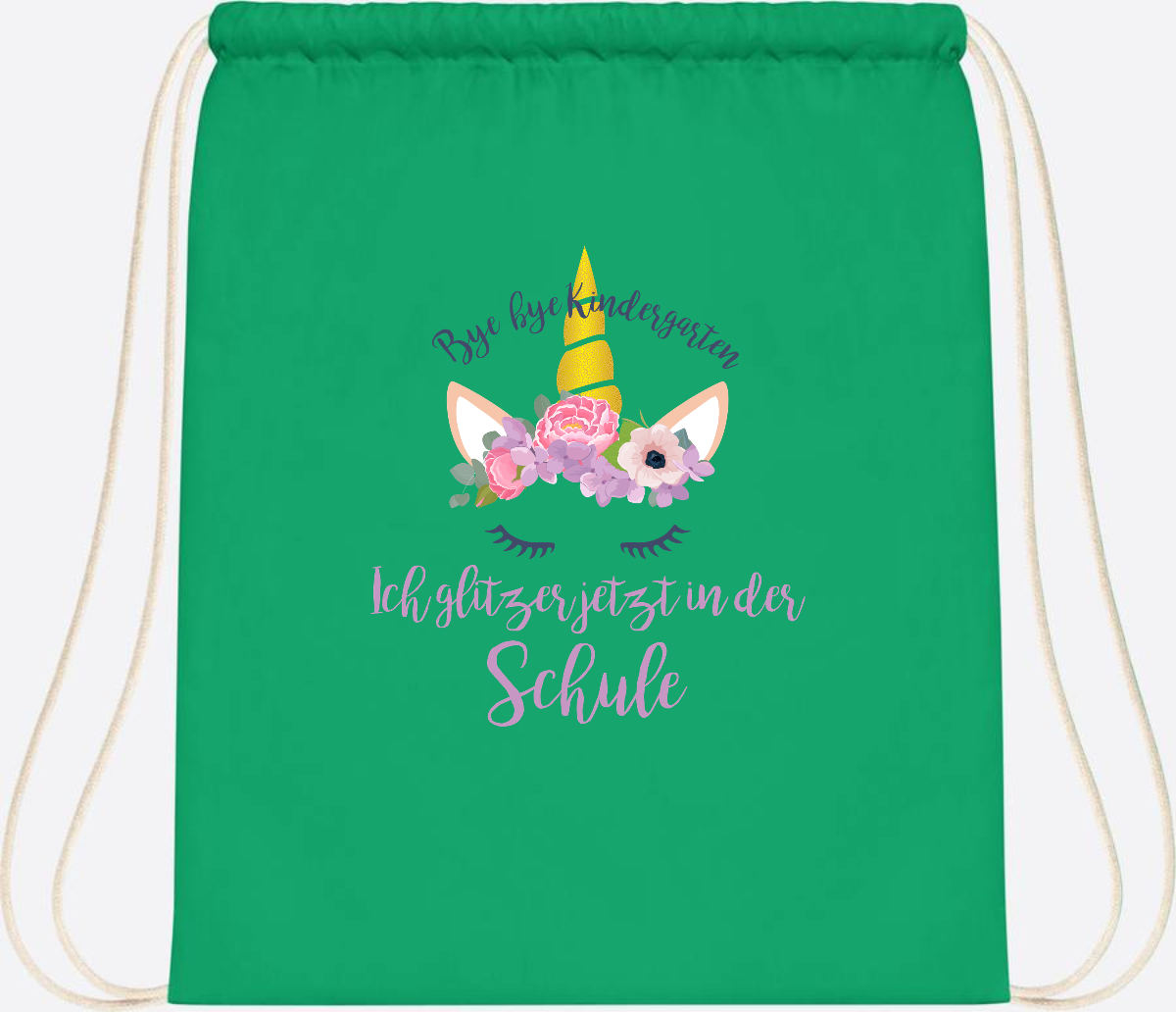 Turnbeutel Einschulung mit Name: Ich glitzer jetzt in der Schule - Kelly Green