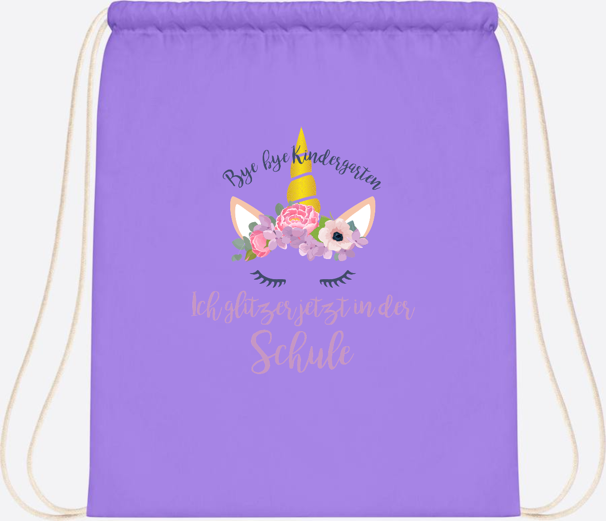 Turnbeutel Einschulung mit Name: Ich glitzer jetzt in der Schule - Lavender/White