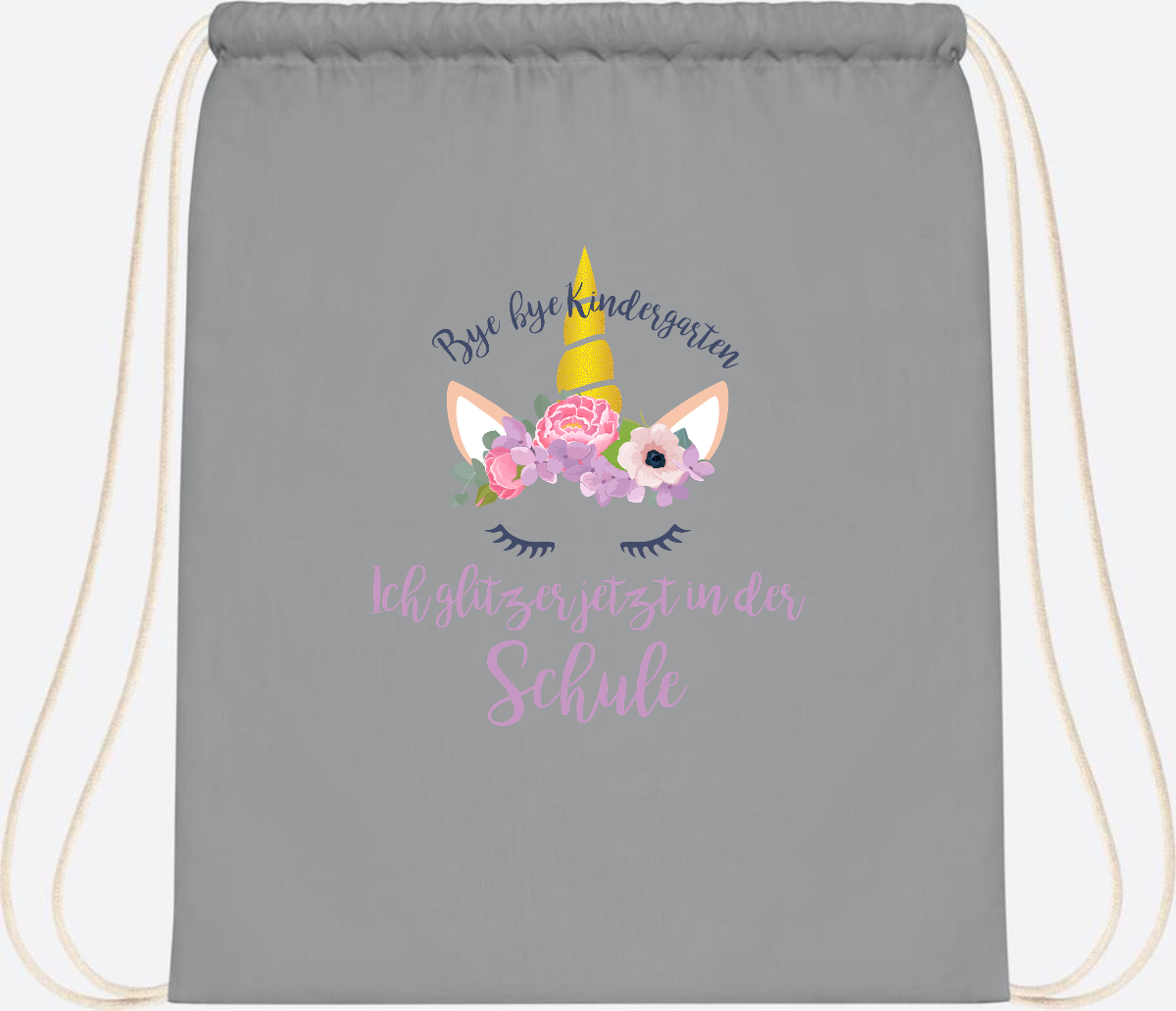 Turnbeutel Einschulung mit Name: Ich glitzer jetzt in der Schule - Light Grey