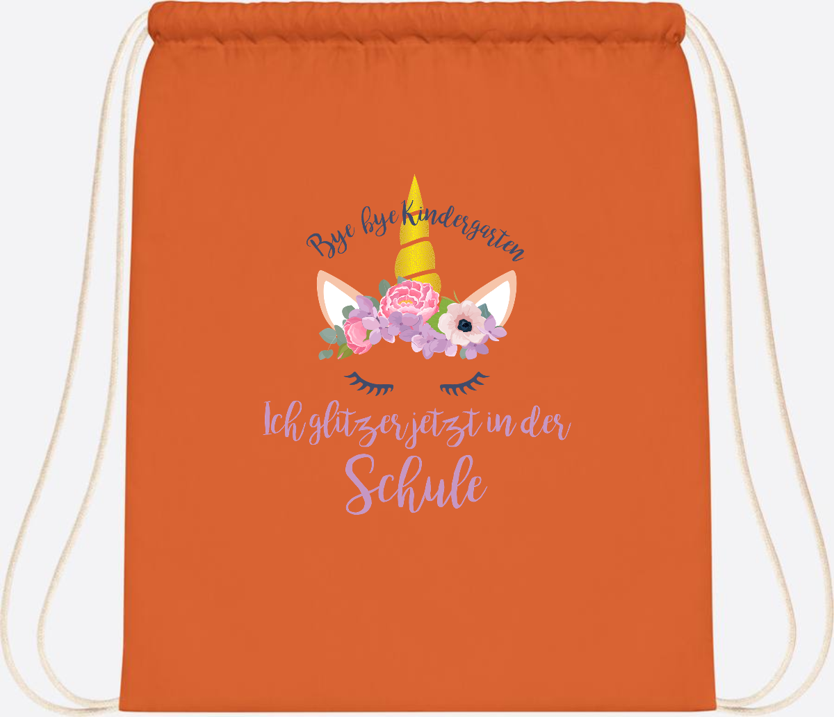 Turnbeutel Einschulung mit Name: Ich glitzer jetzt in der Schule - Orange