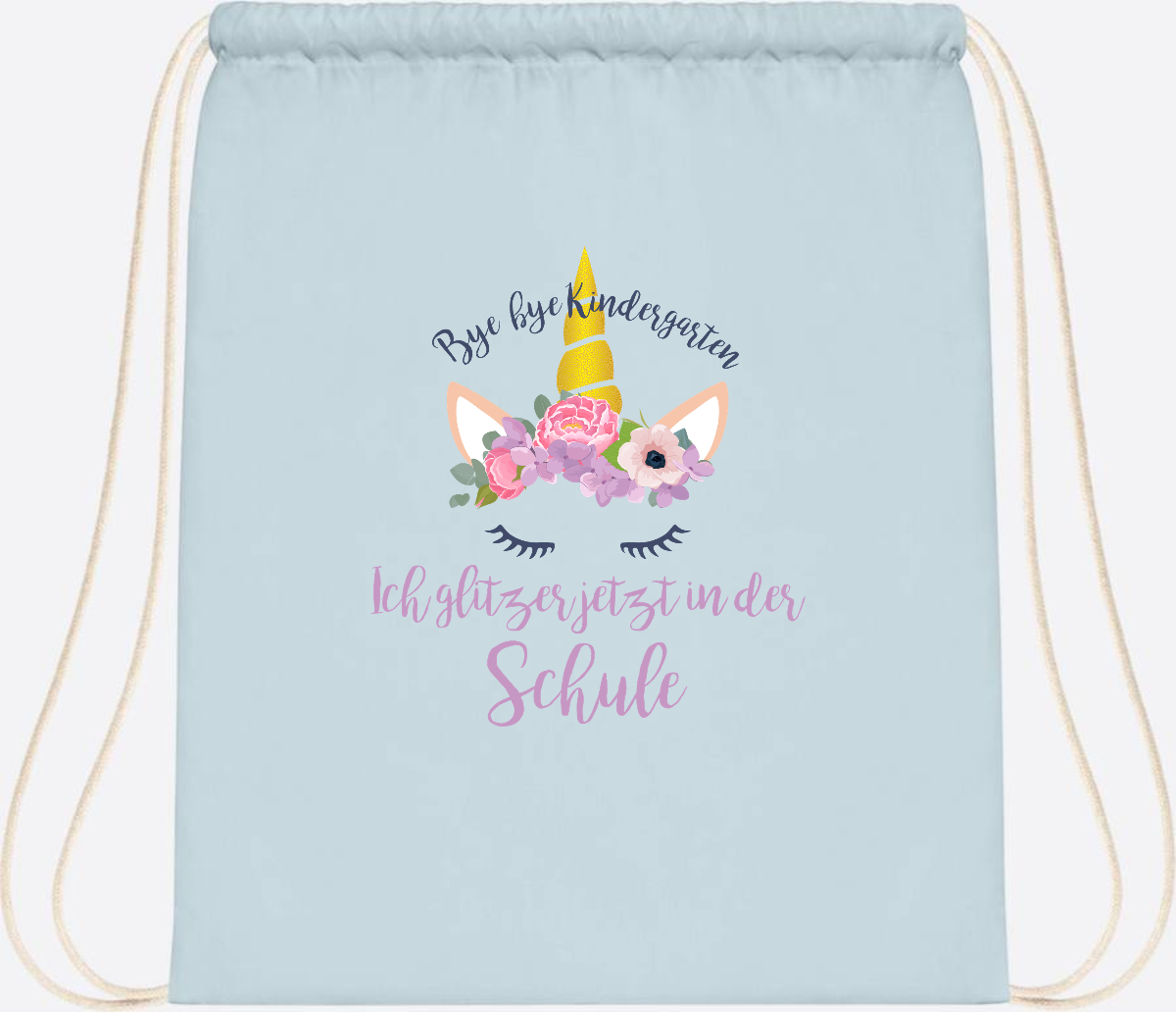Turnbeutel Einschulung mit Name: Ich glitzer jetzt in der Schule - Pastel Blue/White