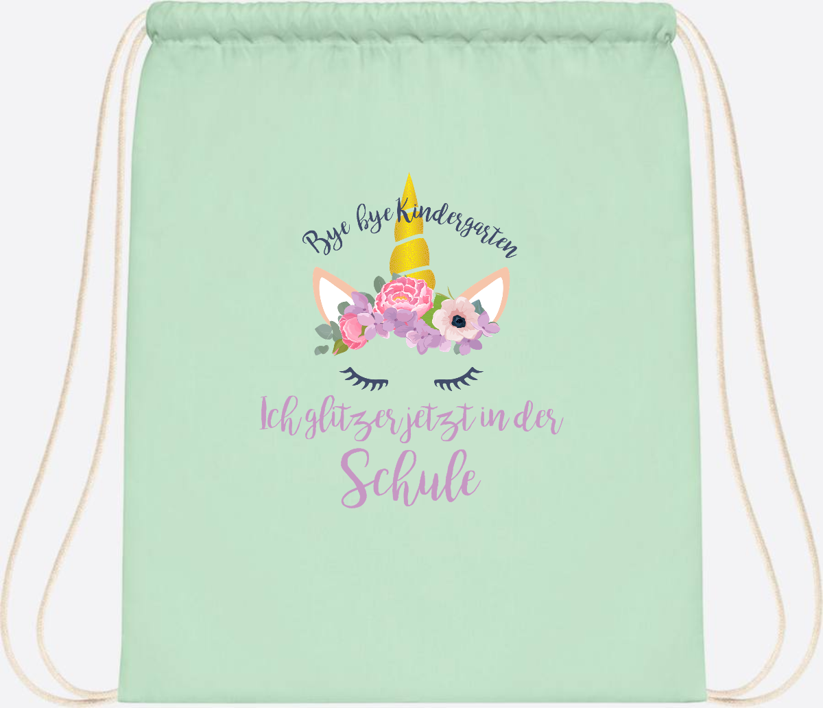 Turnbeutel Einschulung mit Name: Ich glitzer jetzt in der Schule - Pastel Mint/White