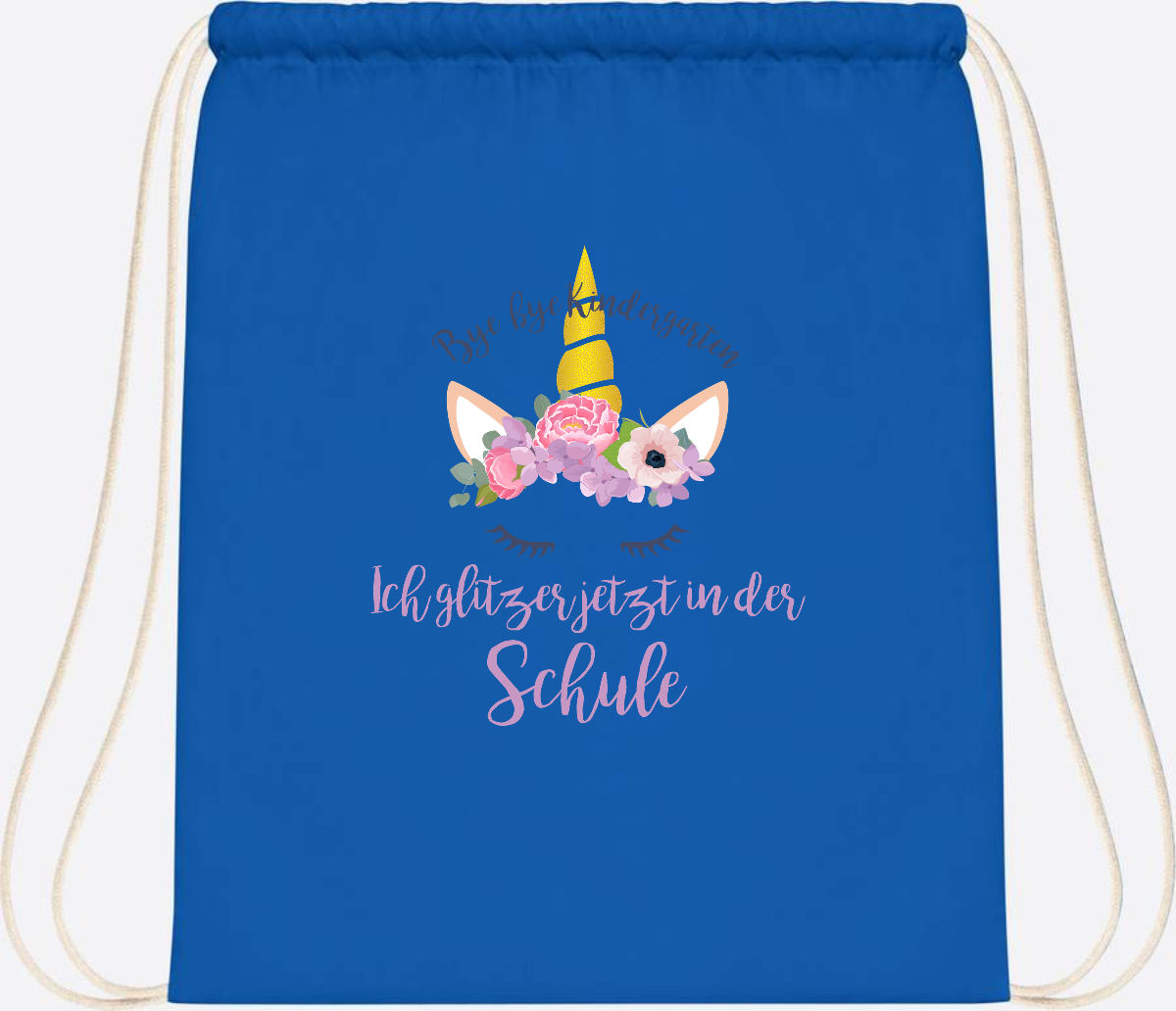 Turnbeutel Einschulung mit Name: Ich glitzer jetzt in der Schule - Sapphire Blue