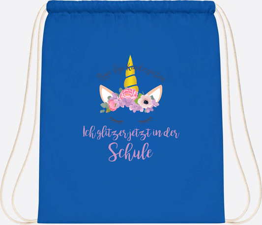 Turnbeutel Einschulung mit Name: Ich glitzer jetzt in der Schule - Sapphire Blue