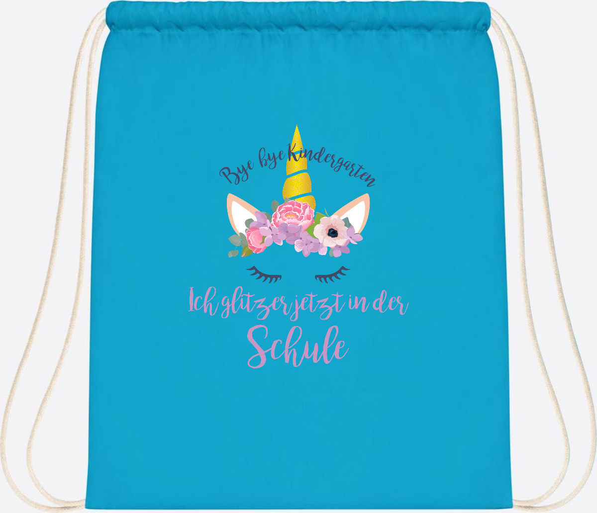 Turnbeutel Einschulung mit Name: Ich glitzer jetzt in der Schule - Surf Blue