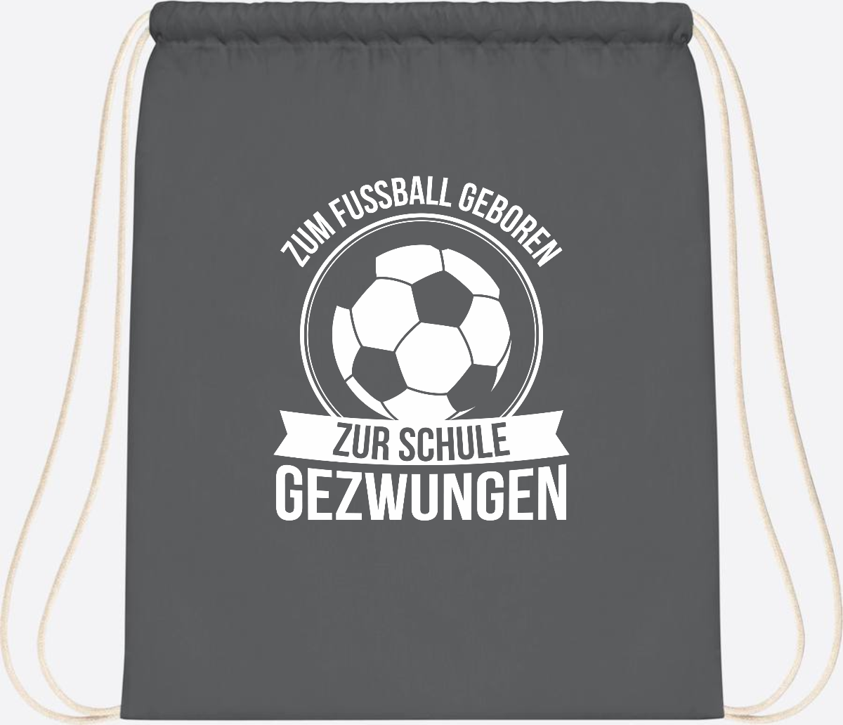 Turnbeutel Einschulung mit Name: Zum Fußball geboren - Graphite Grey