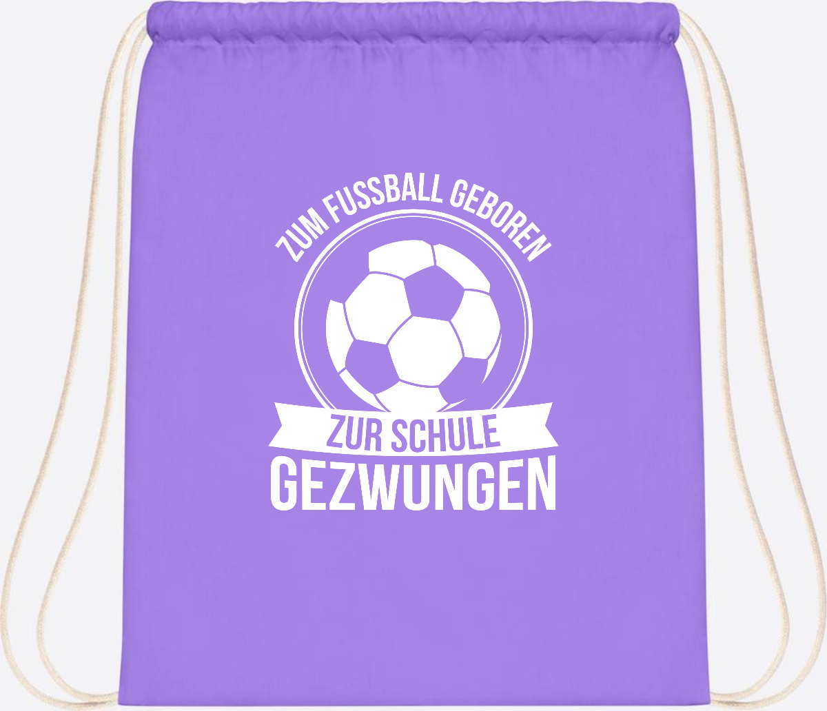 Turnbeutel Einschulung mit Name: Zum Fußball geboren - Lavender/White