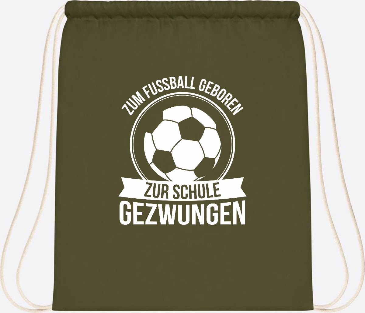Turnbeutel Einschulung mit Name: Zum Fußball geboren - Olive Green