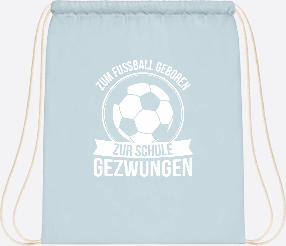 Turnbeutel Einschulung mit Name: Zum Fußball geboren - Pastel Blue/White