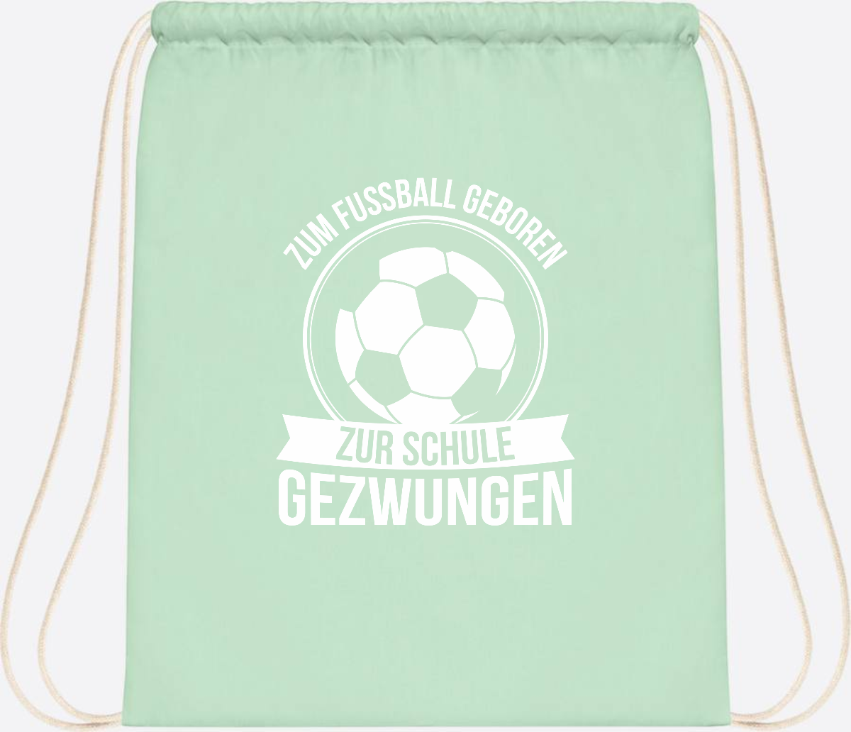 Turnbeutel Einschulung mit Name: Zum Fußball geboren - Pastel Mint/White