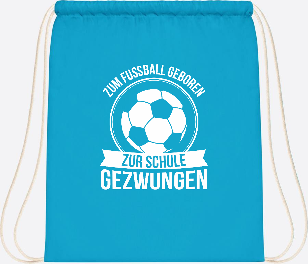 Turnbeutel Einschulung mit Name: Zum Fußball geboren - Surf Blue