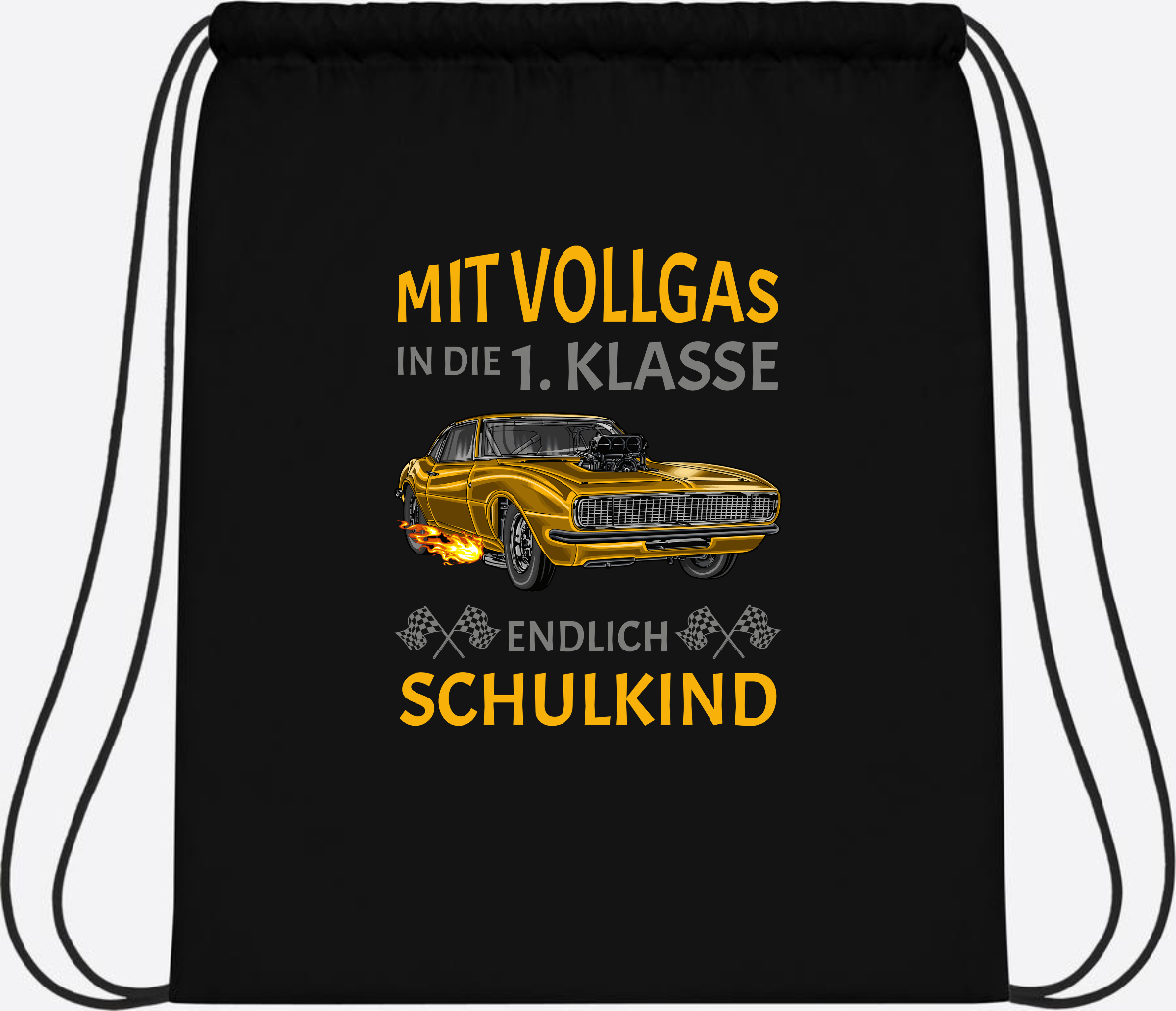 Turnbeutel Einschulung – Mit Vollgas in die 1. Klasse Rennauto - Black/Black