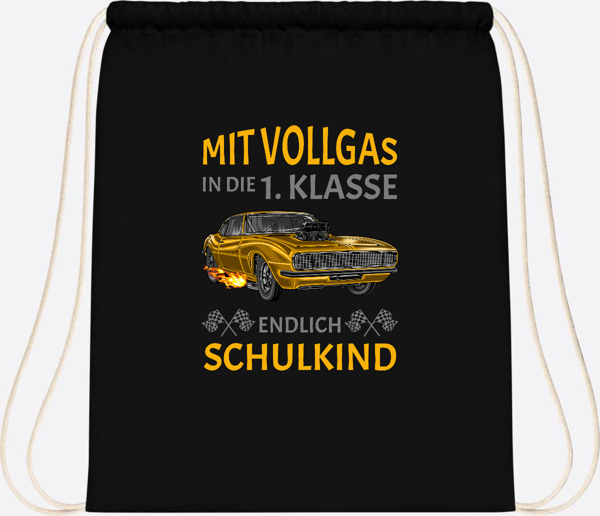 Turnbeutel Einschulung – Mit Vollgas in die 1. Klasse Rennauto - Black