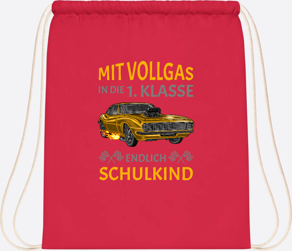 Turnbeutel Einschulung – Mit Vollgas in die 1. Klasse Rennauto - Bright Red