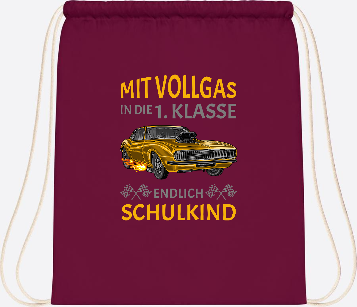 Turnbeutel Einschulung – Mit Vollgas in die 1. Klasse Rennauto - Burgundy
