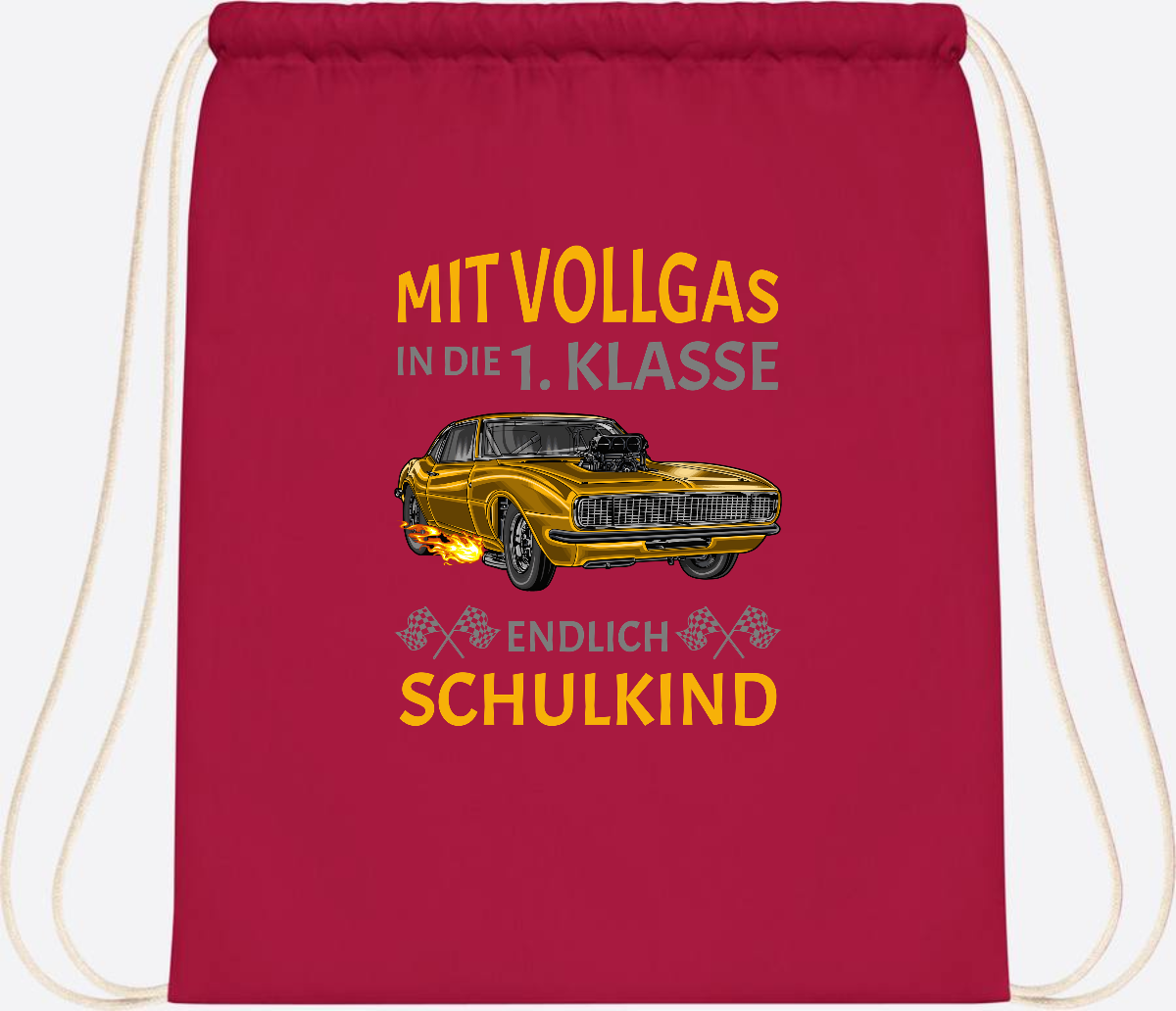 Turnbeutel Einschulung – Mit Vollgas in die 1. Klasse Rennauto - Classic Red