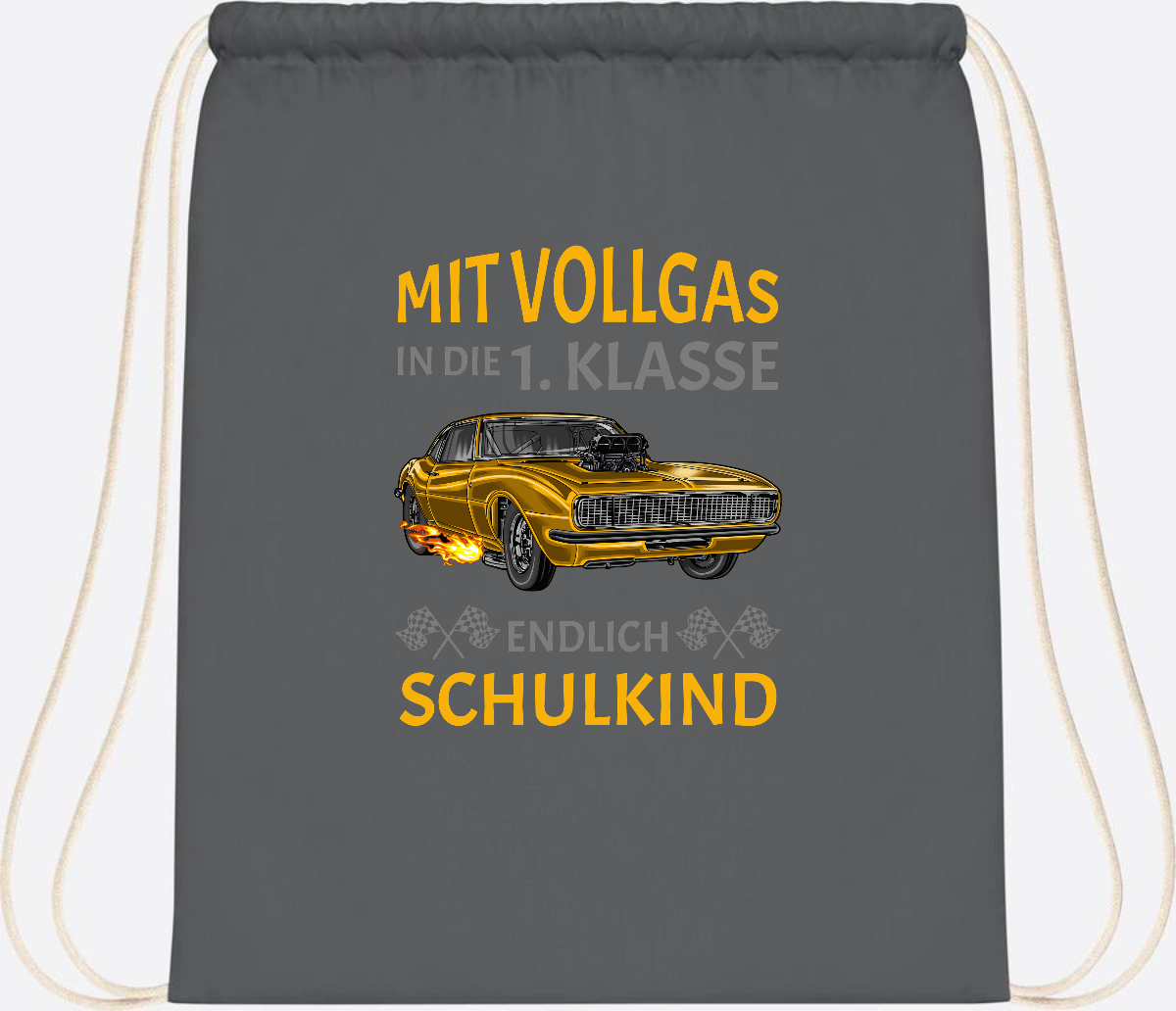 Turnbeutel Einschulung – Mit Vollgas in die 1. Klasse Rennauto - Graphite Grey