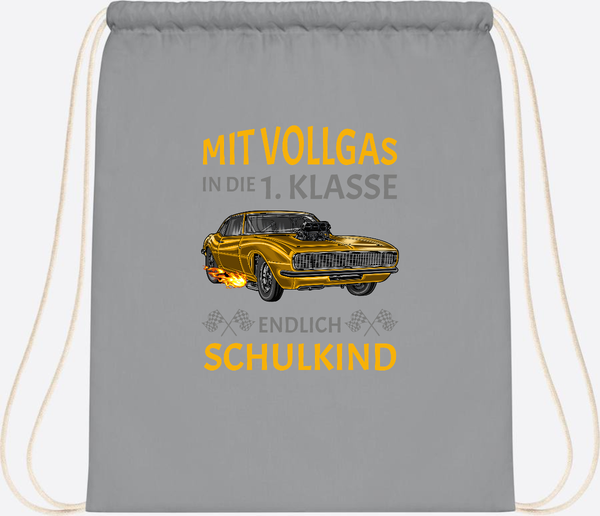 Turnbeutel Einschulung – Mit Vollgas in die 1. Klasse Rennauto - Light Grey