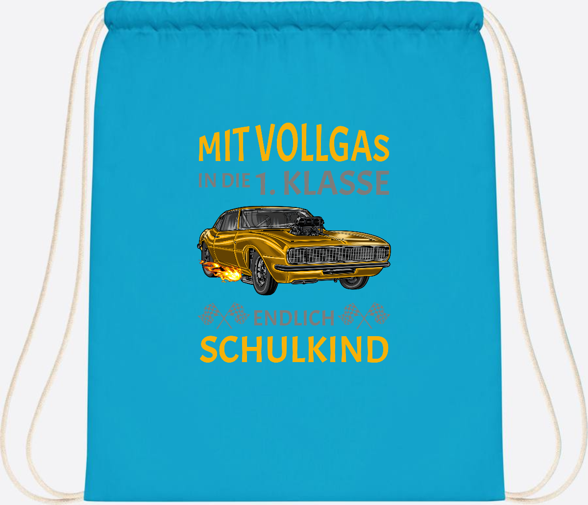 Turnbeutel Einschulung – Mit Vollgas in die 1. Klasse Rennauto - Surf Blue