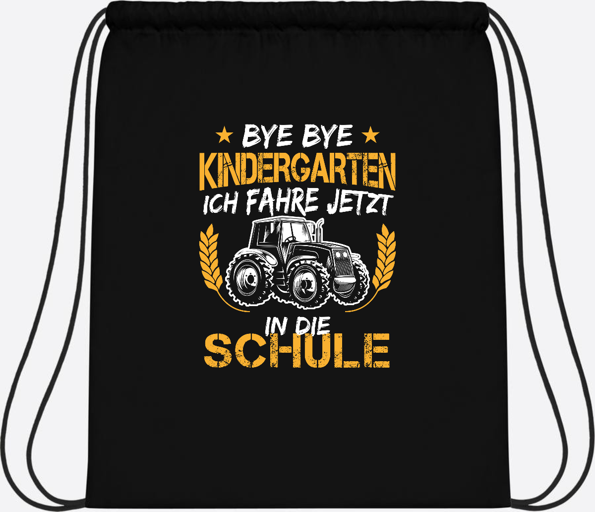 Turnbeutel Einschulung Traktor – Bye Bye Kindergarten - Black/Black