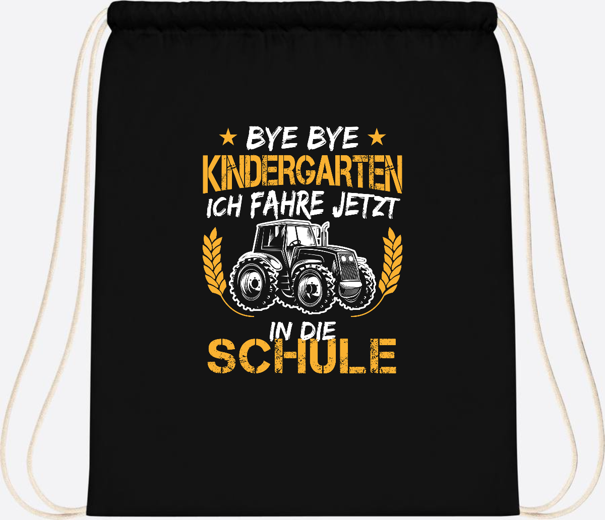 Turnbeutel Einschulung Traktor – Bye Bye Kindergarten - Black