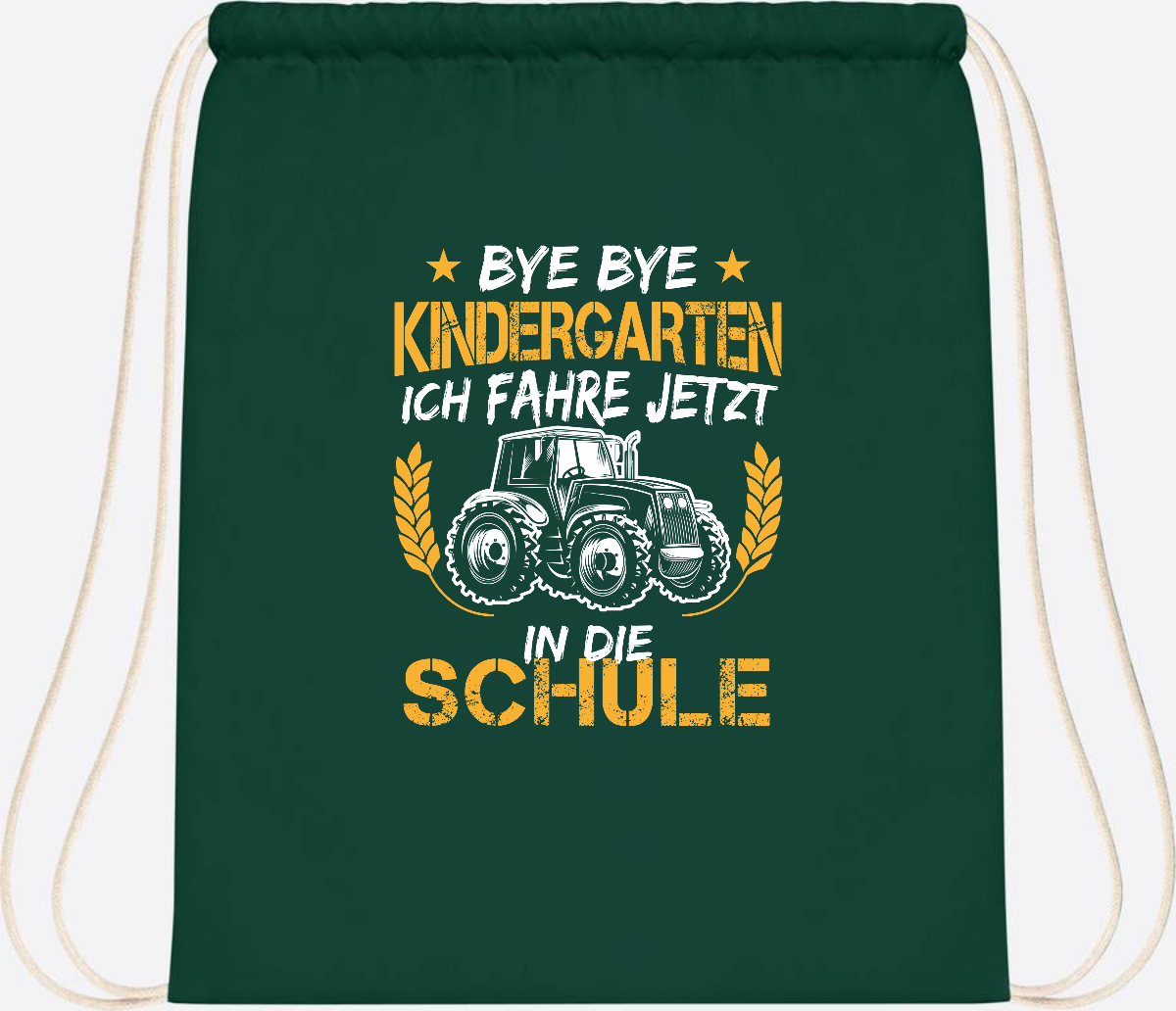 Turnbeutel Einschulung Traktor – Bye Bye Kindergarten - Bottle Green