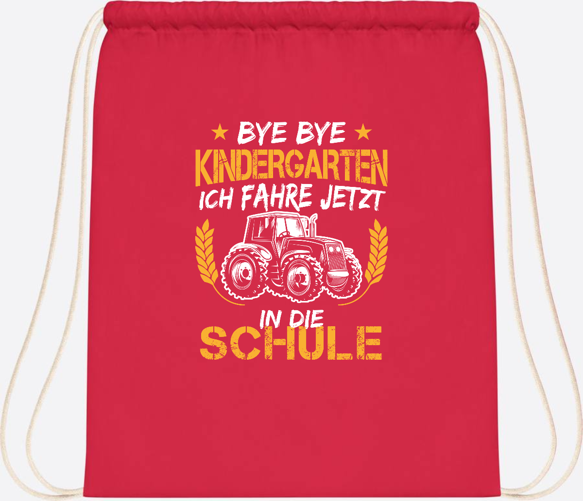 Turnbeutel Einschulung Traktor – Bye Bye Kindergarten - Bright Red