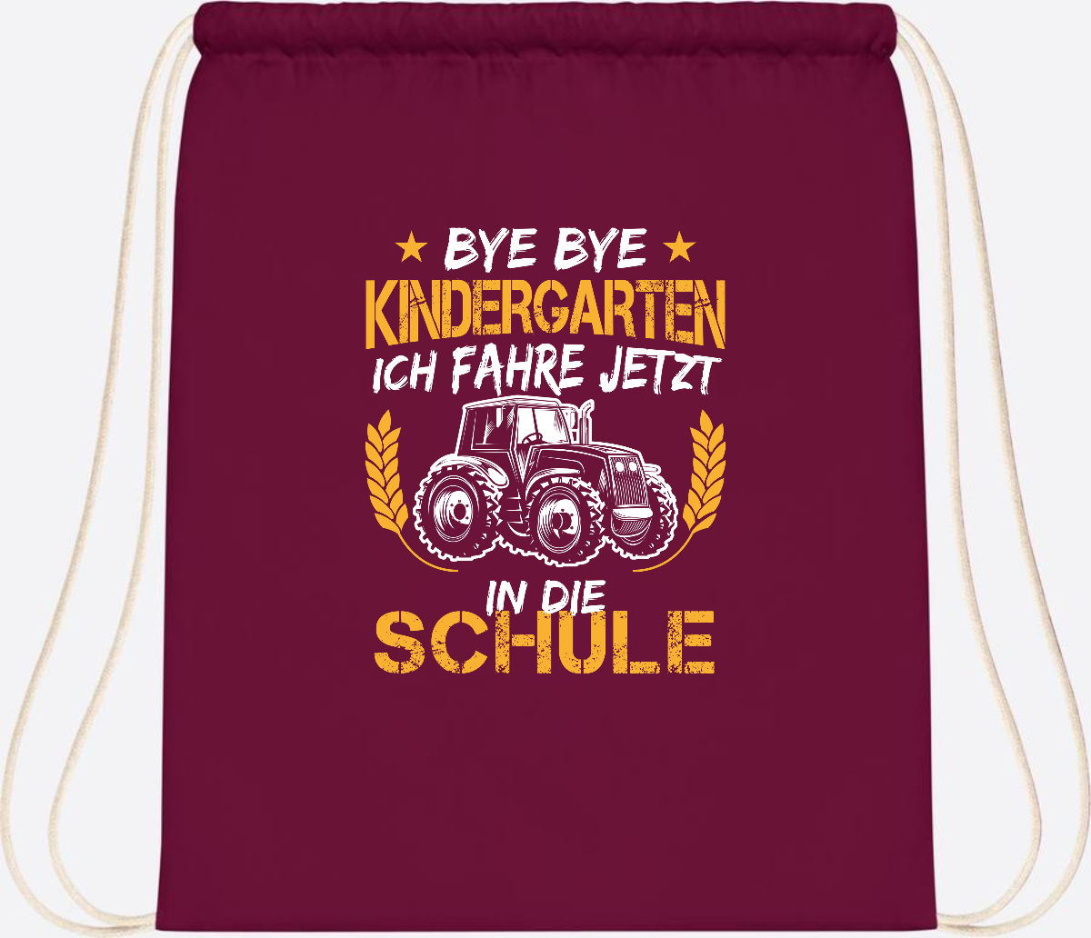 Turnbeutel Einschulung Traktor – Bye Bye Kindergarten - Burgundy
