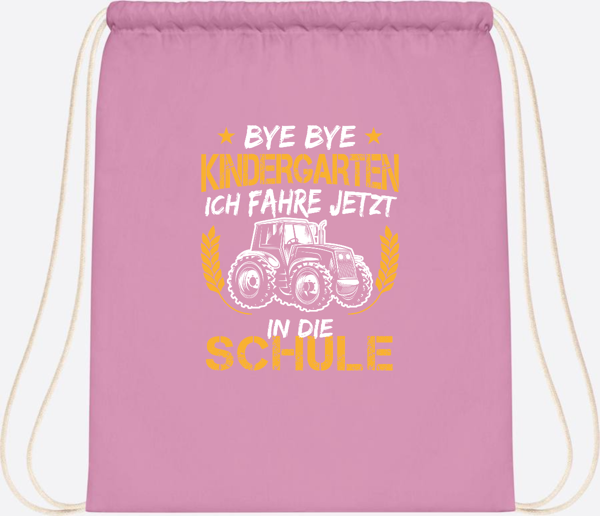 Turnbeutel Einschulung Traktor – Bye Bye Kindergarten - Classic Pink/White
