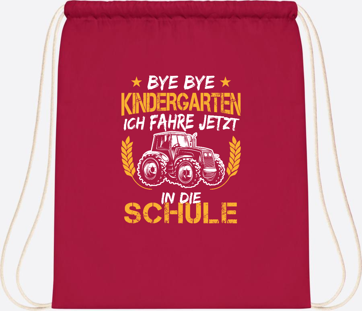 Turnbeutel Einschulung Traktor – Bye Bye Kindergarten - Classic Red