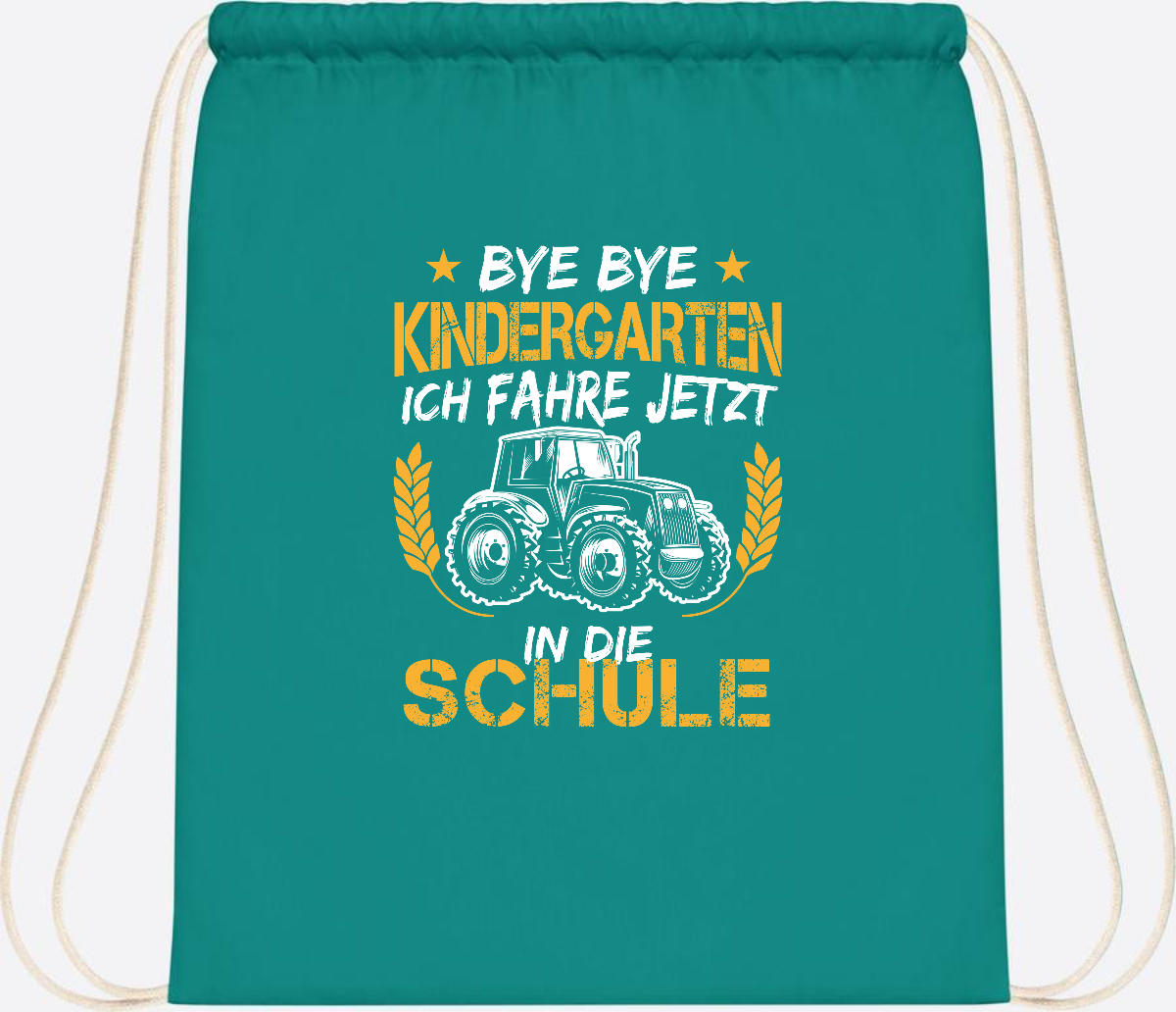 Turnbeutel Einschulung Traktor – Bye Bye Kindergarten - Emerald