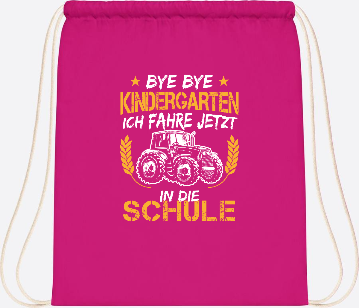 Turnbeutel Einschulung Traktor – Bye Bye Kindergarten - Fuchsia