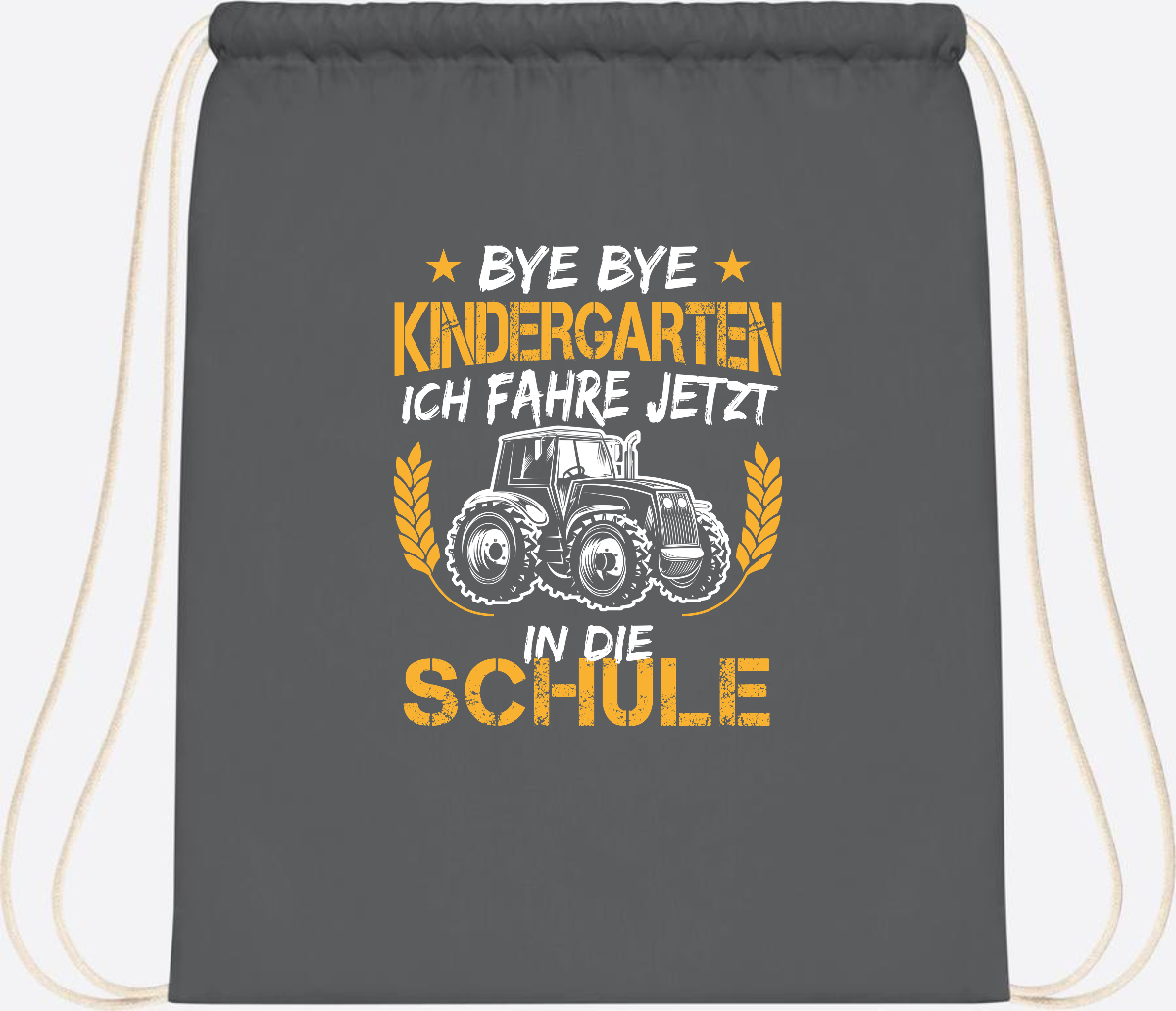 Turnbeutel Einschulung Traktor – Bye Bye Kindergarten - Graphite Grey