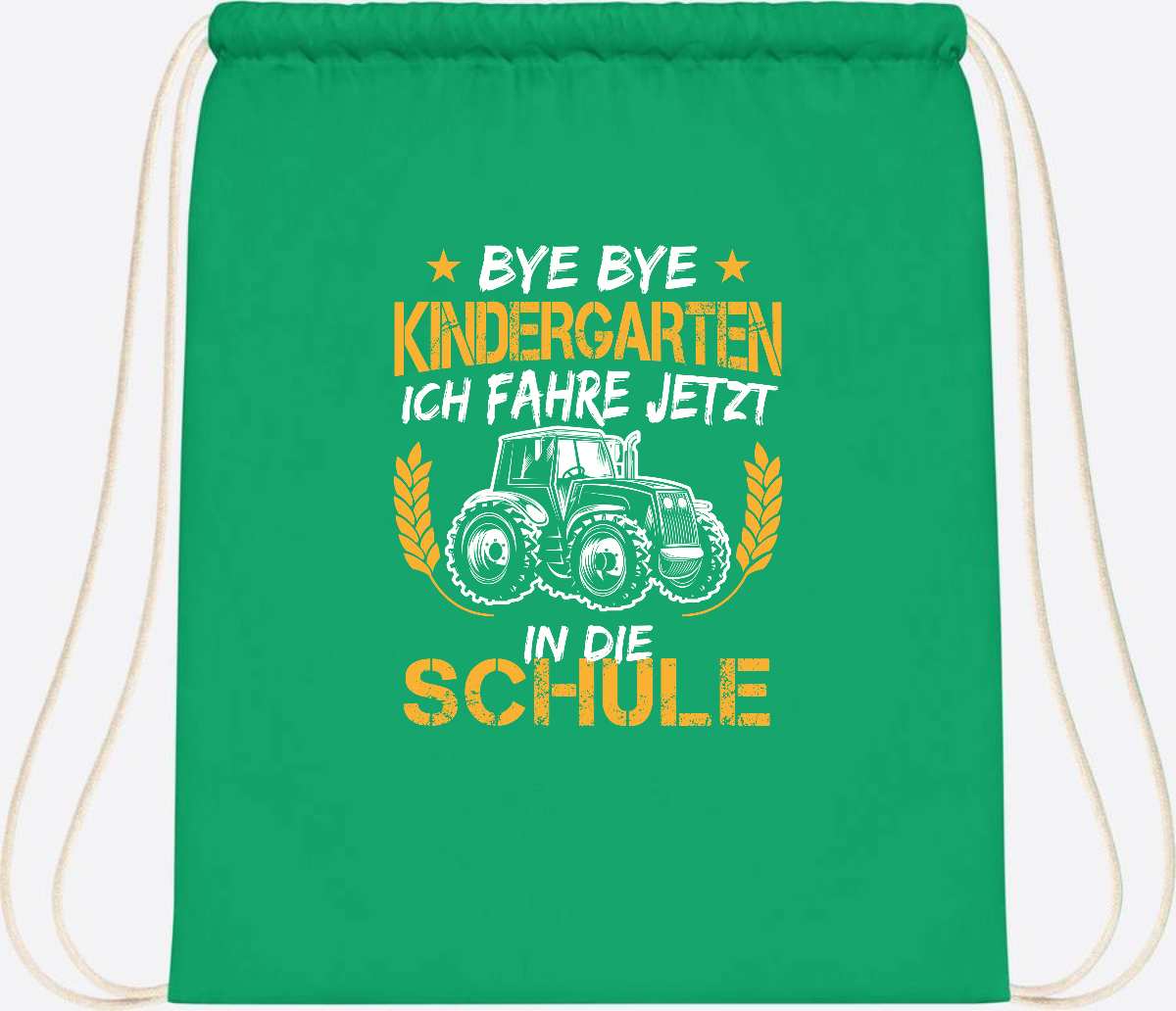 Turnbeutel Einschulung Traktor – Bye Bye Kindergarten - Kelly Green