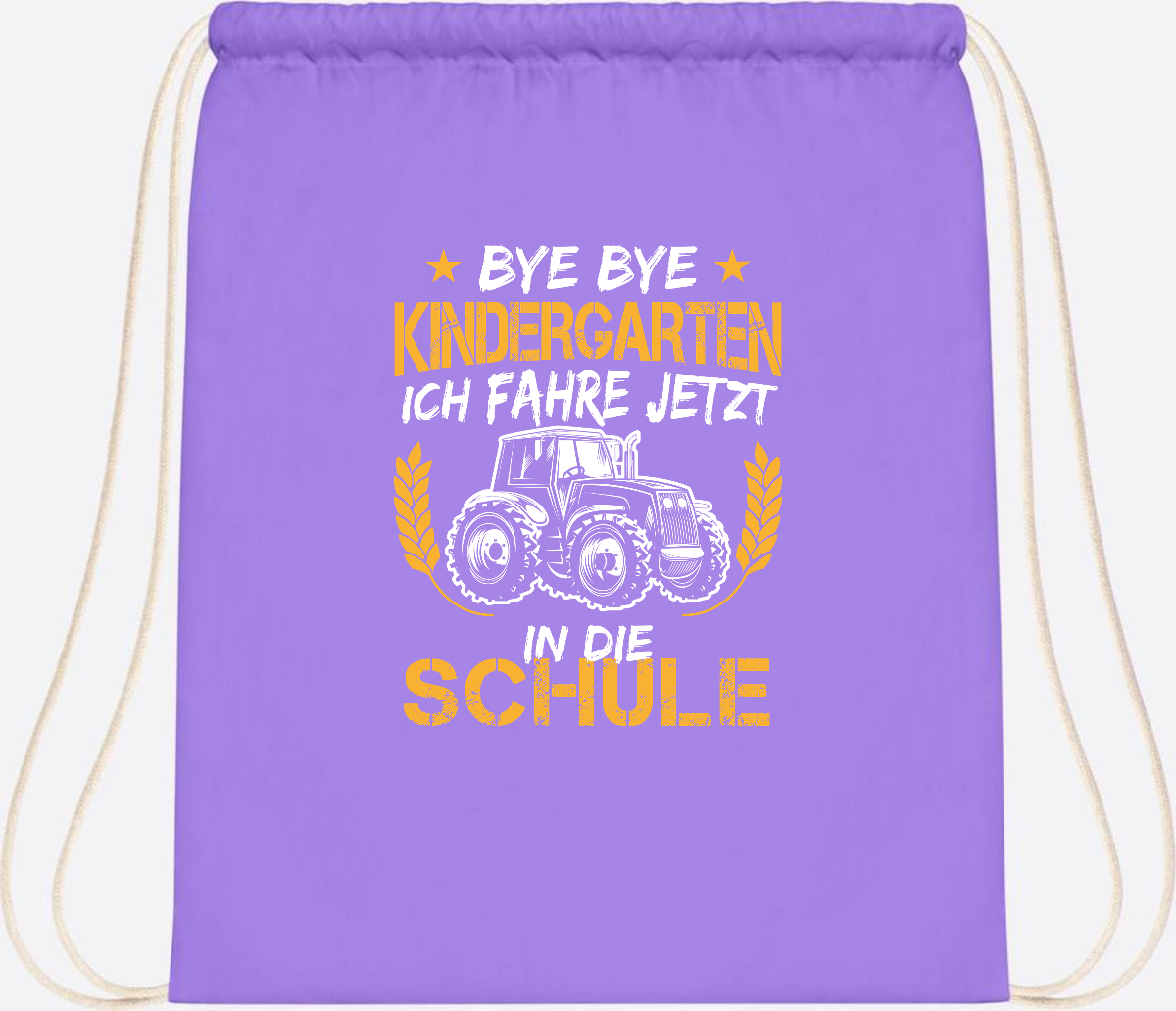 Turnbeutel Einschulung Traktor – Bye Bye Kindergarten - Lavender/White