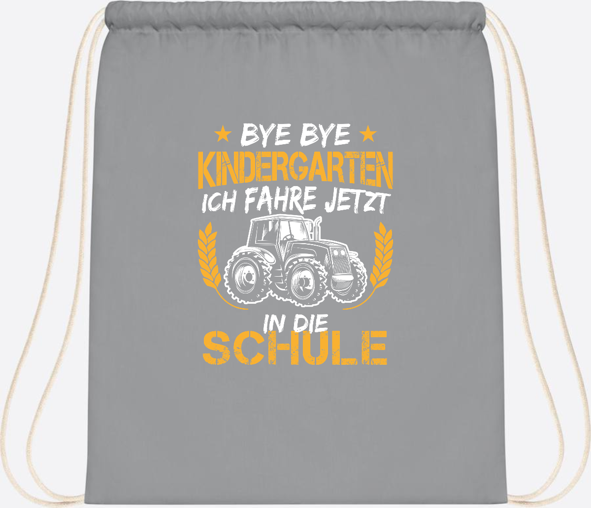 Turnbeutel Einschulung Traktor – Bye Bye Kindergarten - Light Grey