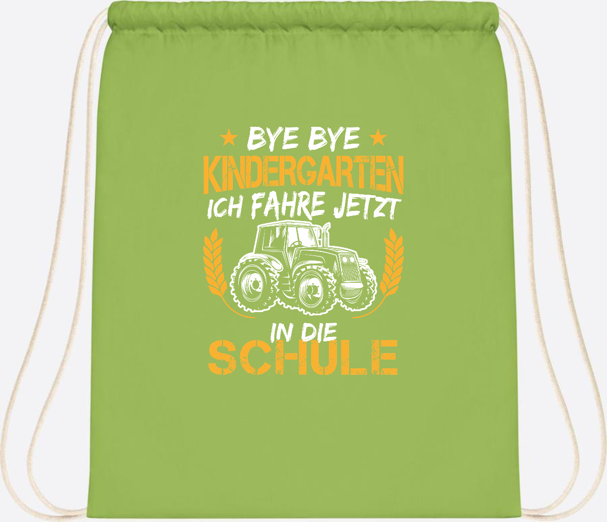 Turnbeutel Einschulung Traktor – Bye Bye Kindergarten - Lime Green