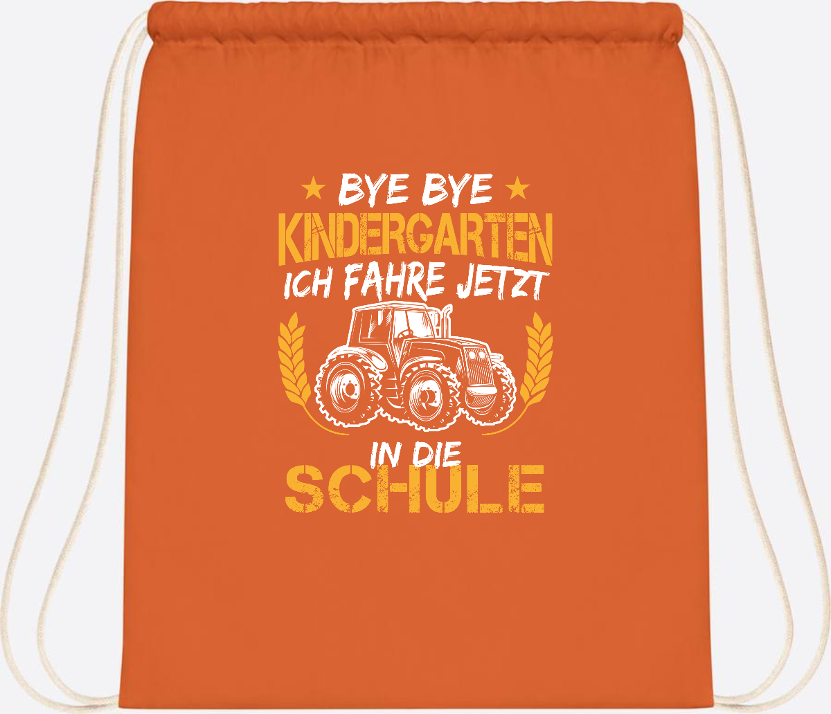 Turnbeutel Einschulung Traktor – Bye Bye Kindergarten - Orange