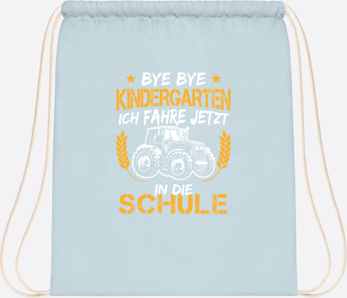 Turnbeutel Einschulung Traktor – Bye Bye Kindergarten - Pastel Blue/White